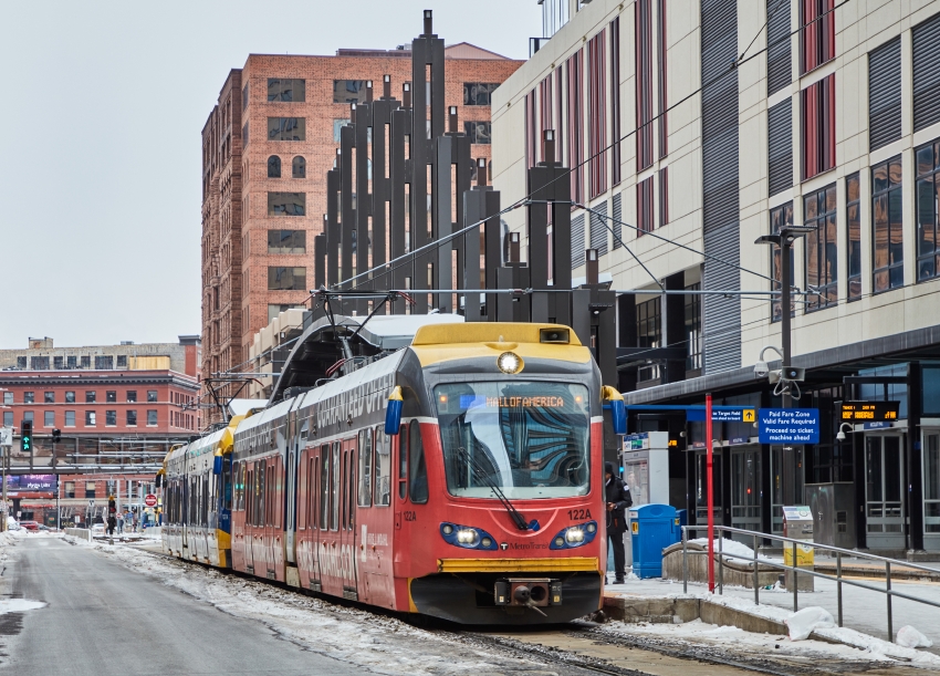 Metro Transit light-rail train in downtown Minneapolis