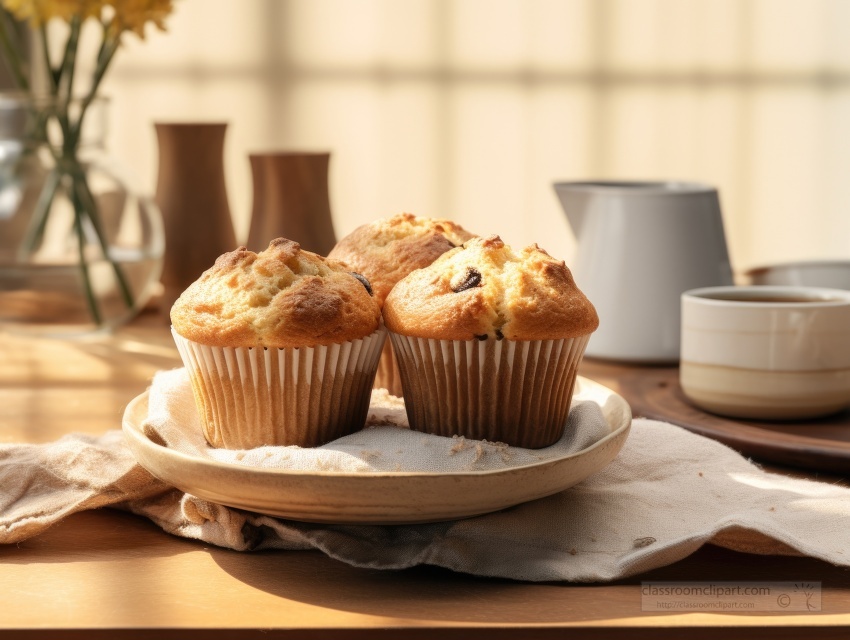 morning light through window on a kitchen table with basket of m