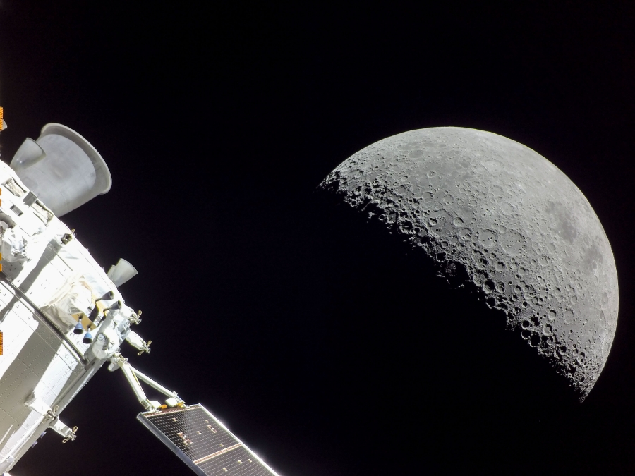 Orion Gazes at Moon Before Return to Earth