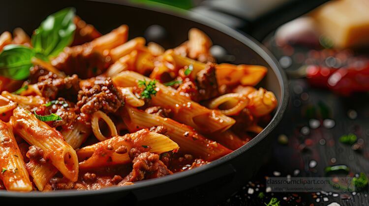penne pasta in tomato sauce with fresh basil