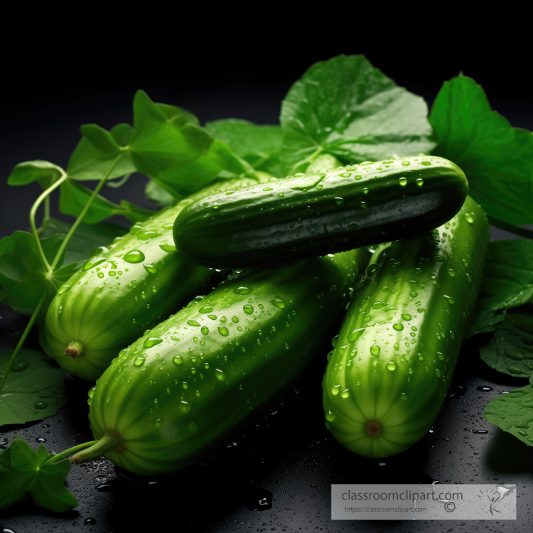 pile of fresh cucumbers with water