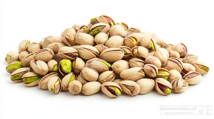 Pistachio nuts in various stages of opening