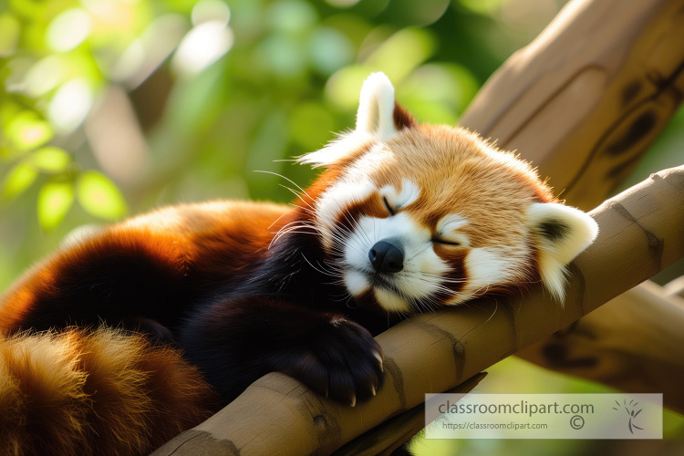 red panda curled up for a nap on a tree branch