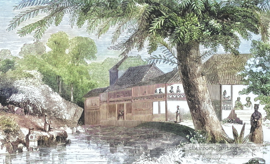 restaurant and tea garden at kioto japan colorized historical il