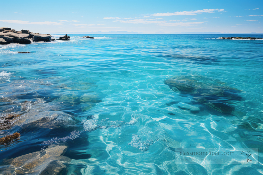 rocky beach with crystal clear blue ocean