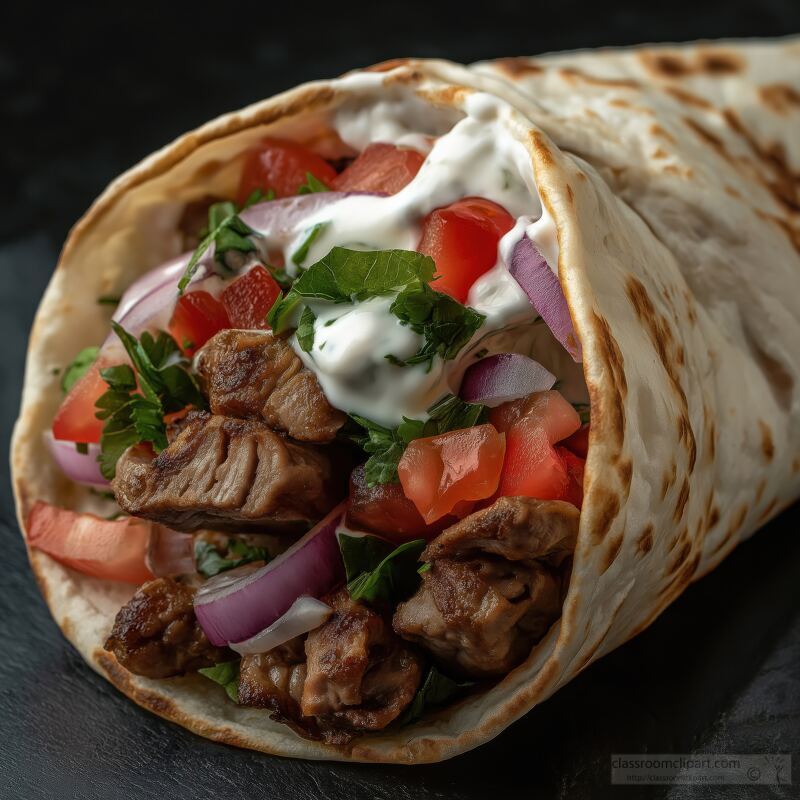 Savory Donair Wrapped With Fresh Ingredients and Sauce