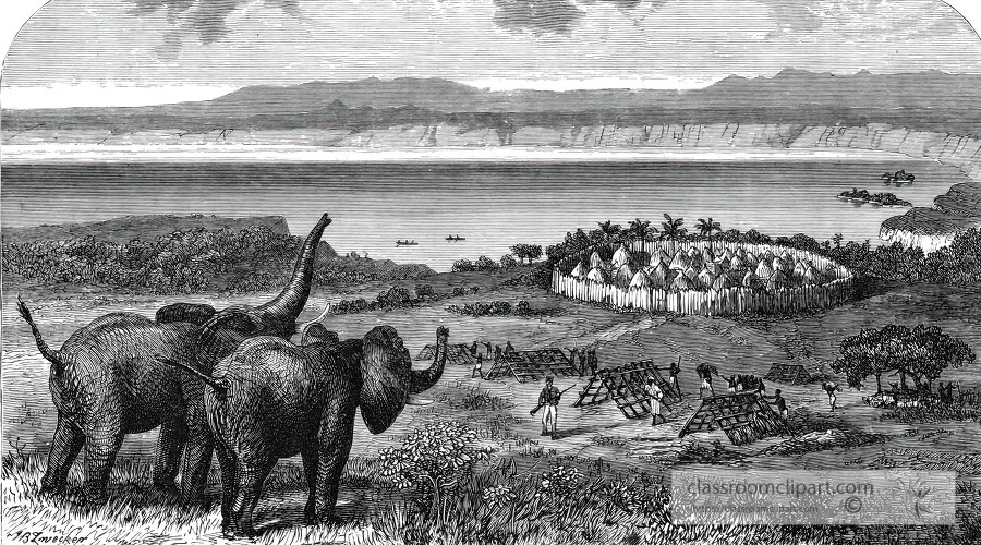 scene on the shores of lake tanganyika tanzania historical illus