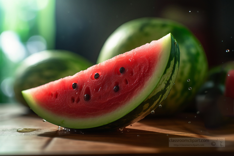 slice of watermelon on a cutting board with whole watermelon in