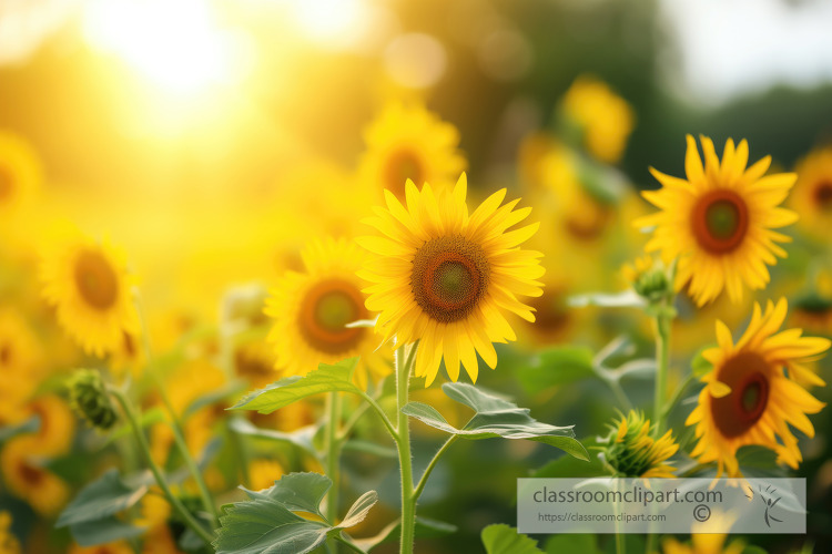 sunflowers under the golden morning light