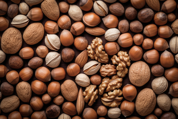 texture of different nuts against a dark background