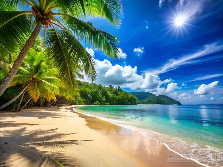 tropical beach with clear water and palm trees