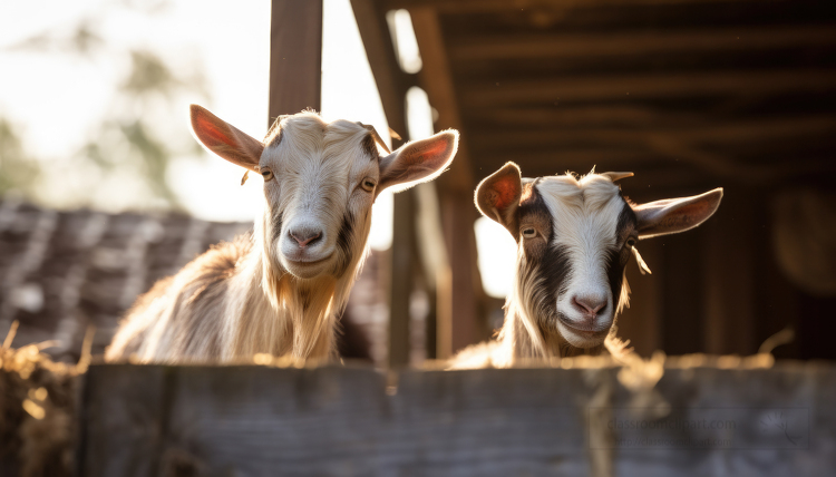 two goats eating on a farm