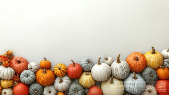 variety of pumpkins in different shapes and colors