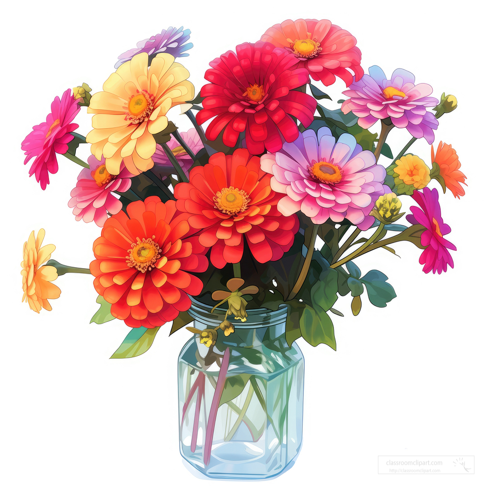 vase of colorful zinnias