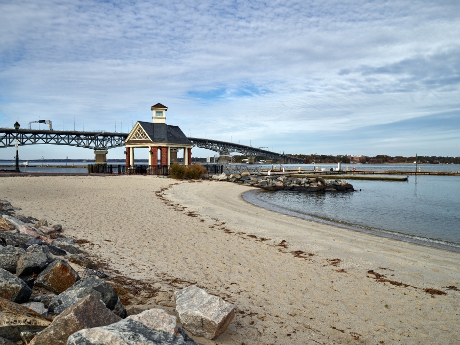 View from Yorktown Beach of the George P Coleman Memorial Bridge