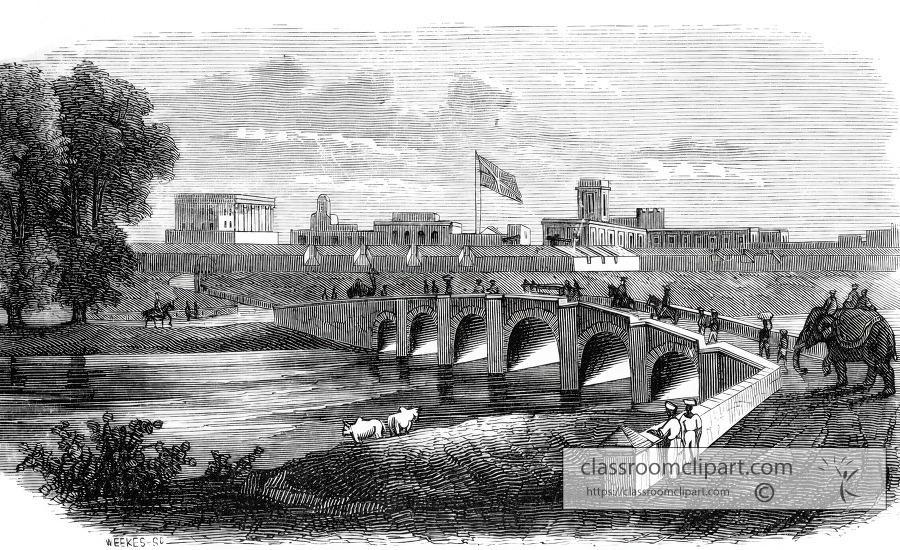 western entrance of fort george india historical illustration