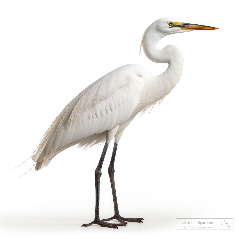 white egret bird isolated on white background