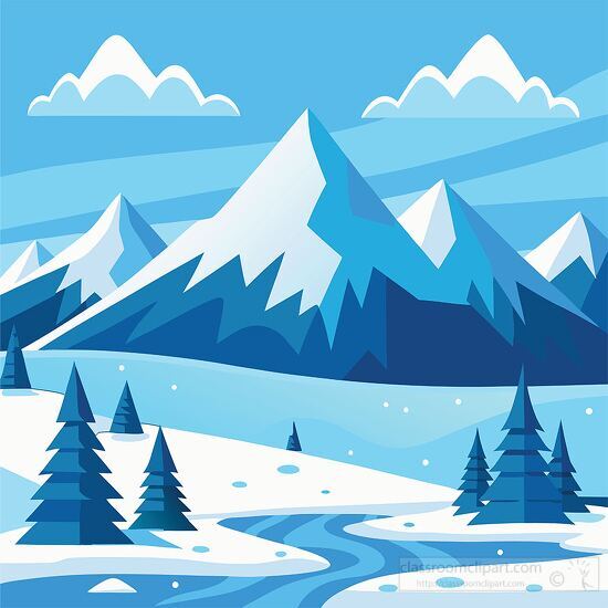 picturesque winter vector with mountains and icy river