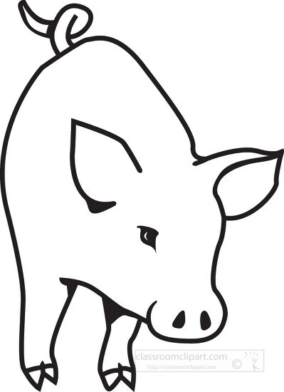 pig with curly tail outline cutout printable clip art