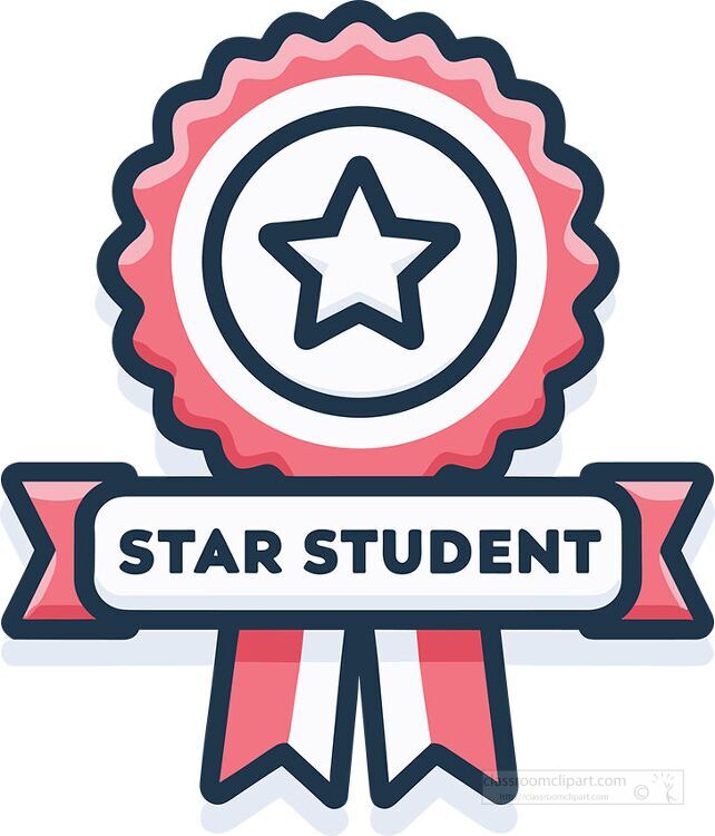 pink star student badge with a star and a rosette