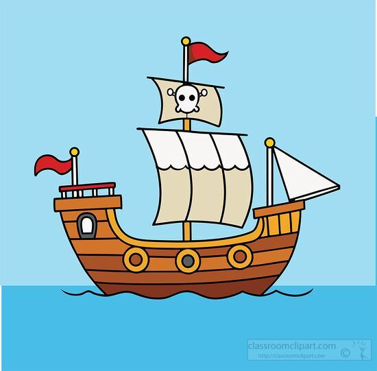 pirate ship sails in the sea