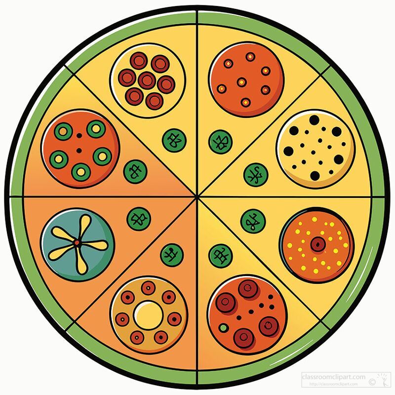 pizza wheel illustration various topping combinations