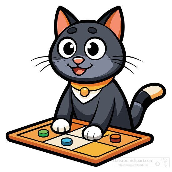 playful black cat enjoying a board game