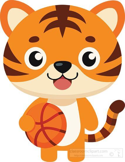 playful cartoon tiger carrying a basketball transparent