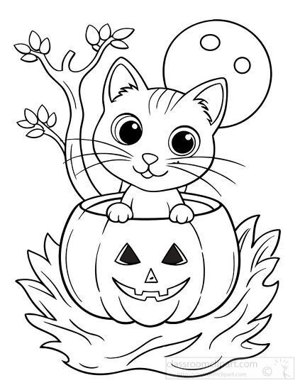 playful cat in a pumpkin for Halloween