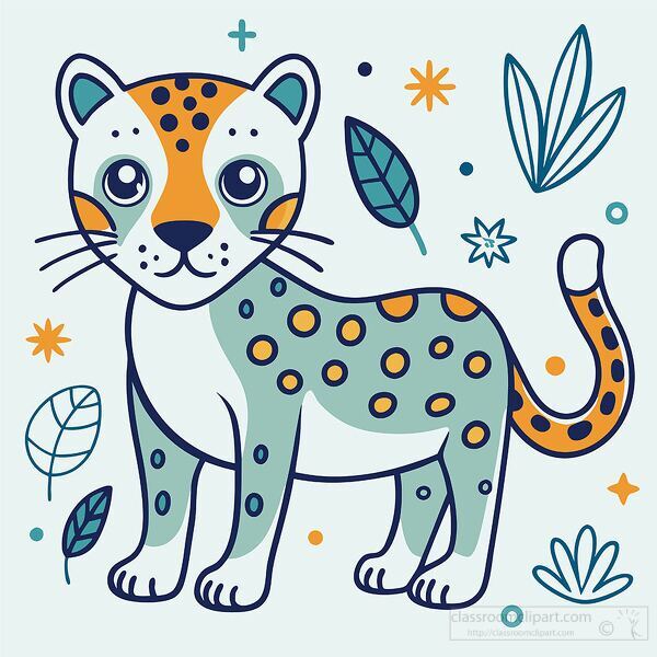 playful cheetah with a patterned coat kawaii style