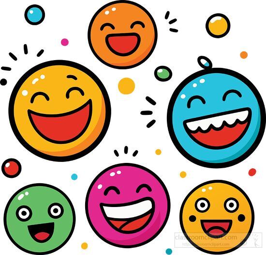 playful collection of smiling faces in orange blue and green ton