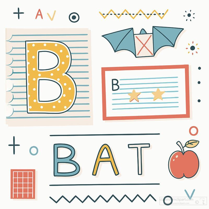 Playful Educational Illustration of Letter B and Bat