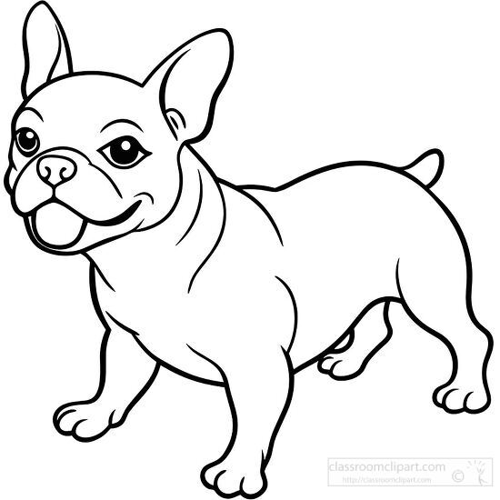 playful happy French bulldog black outline