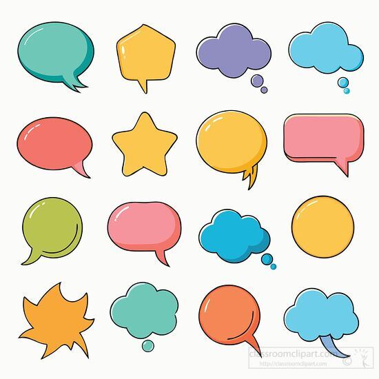 Playful speech bubbles in multiple colors