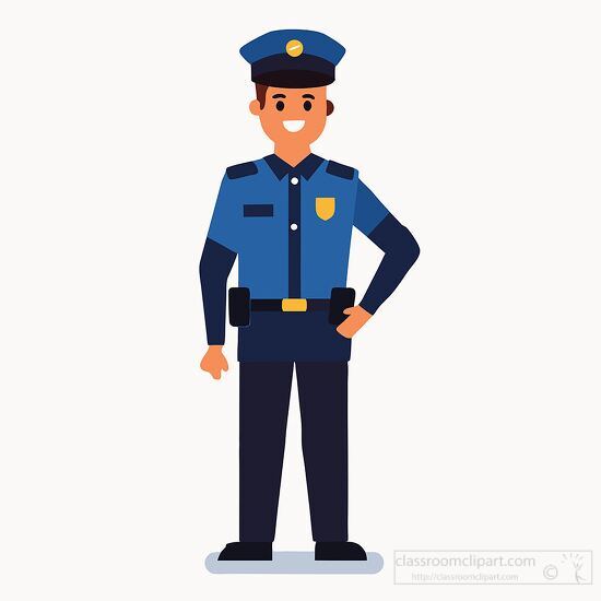 police officer in uniform and wears hat stands confidently