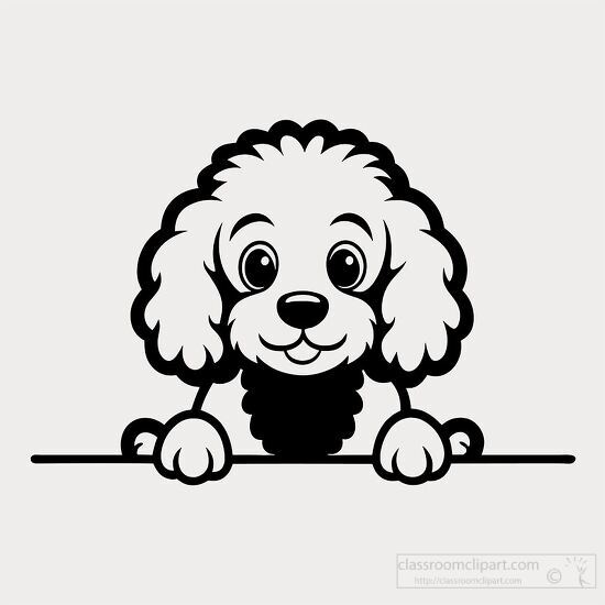 poodle dog peeking over fence black outline