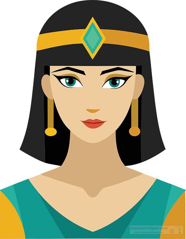 portrait of cleopatra wearing gold and turquoise headband