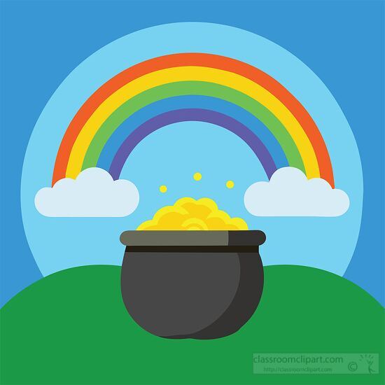 pot of gold under a colorful rainbow clipart