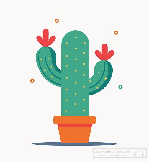 Potted Cactus with Red Tipped Blooms