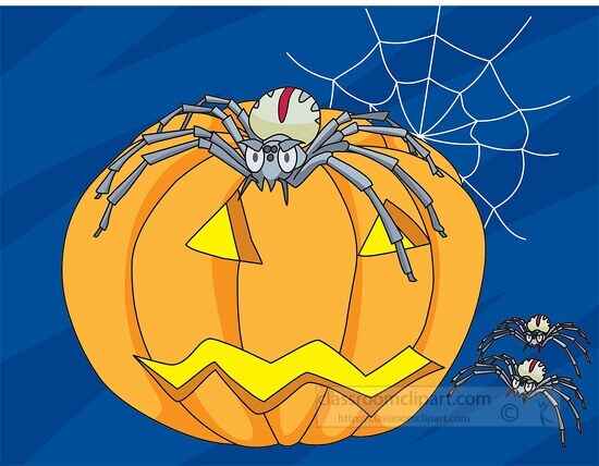 pumkin with spider web blue background