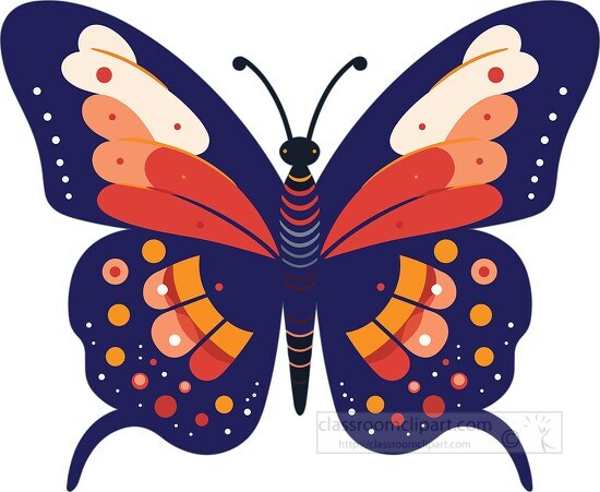 purple butterfly with orange yellow white spots on the wings cli