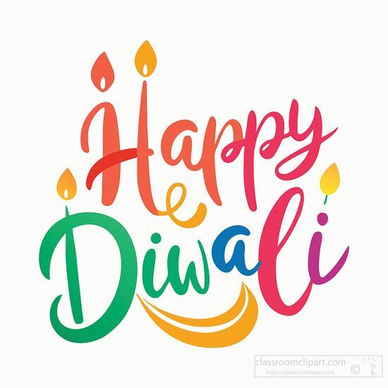 rainbow colored hand lettered Happy Diwali with candle flames