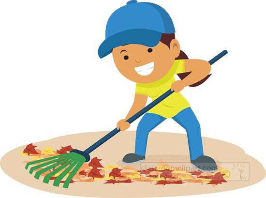 raking up leaves autumn clipart copy