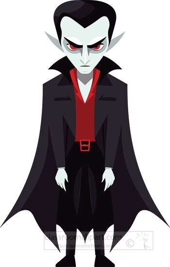 red eyed vampire wearing a black cape clip art