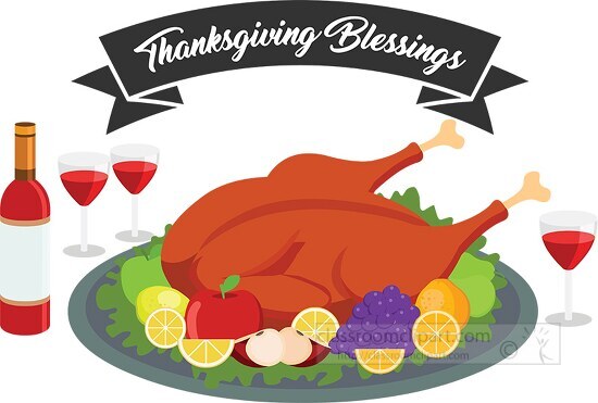 roasted turkey feast happy thanksgiving day celebration clipart