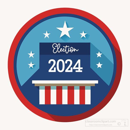 round badge with 2024 election text with stars and stripes