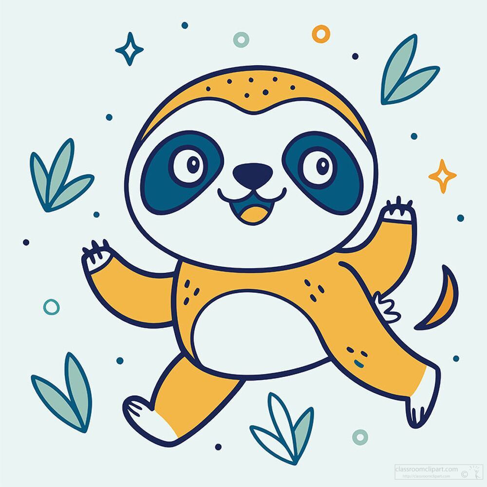 running sloth with big eyes waves its arms