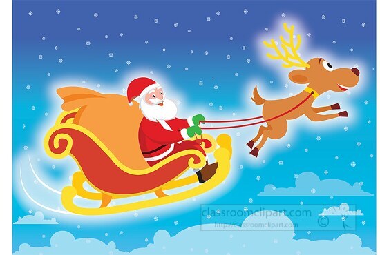 santa claus sleigh ride in snow merry christmas clipart