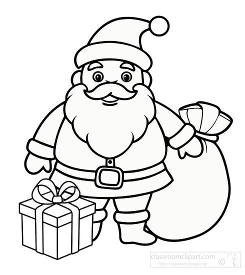 santa Claus with bag of gifts outline illustration holiday printable