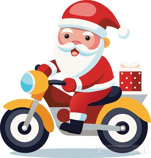 Santa Claus zooms by on a motorcycle carrying gifts for the holi